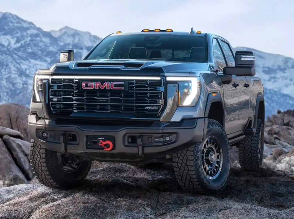 2024 – 2025 GMC Sierra 2500/3500 LED “Power” Grille Bar – SLE, SLT, Pro, AT4 & AT4X, IP67, Bolt-On, Black/Silver