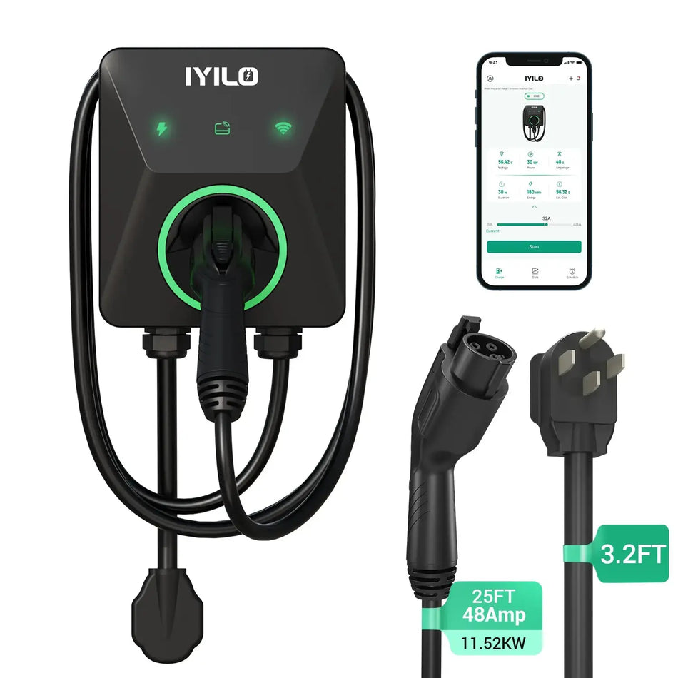 IYILO EV Charger Level 2 NEMA 14-50 J1772 Wall-mounted Plug In - 48A