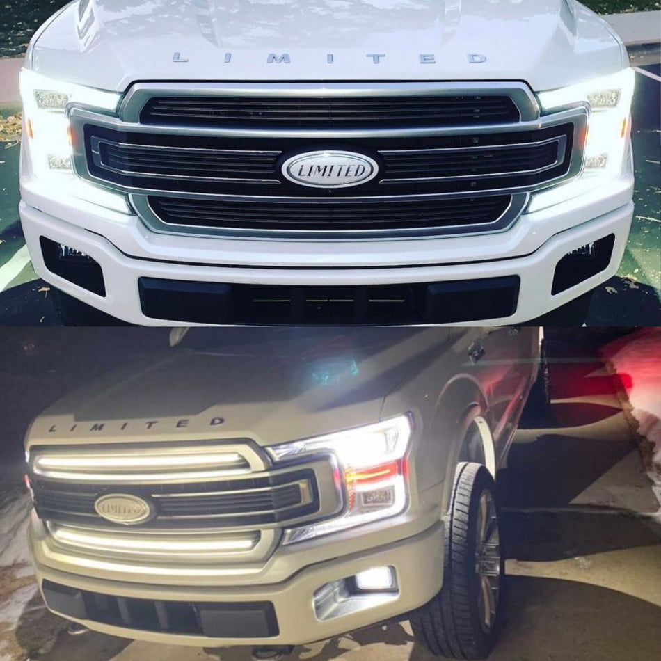 2018-2020 Ford F150 Limited/Platinum Dual “Ghost” LED Grille Light Bars – Top & Bottom, IP67, Black/Silver
