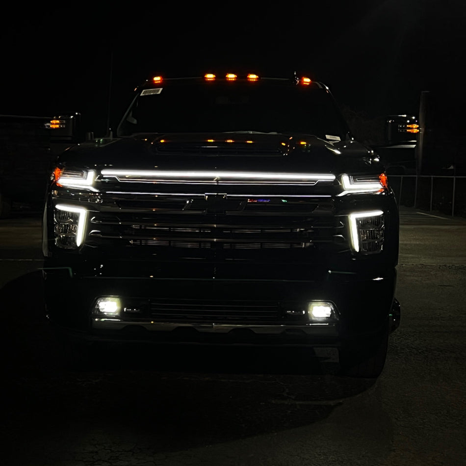 2021-2023 Chevy Silverado 2500/3500 LT LED “Power” Grille Bar – IP67, Bolt-On, Black or Silver Frame